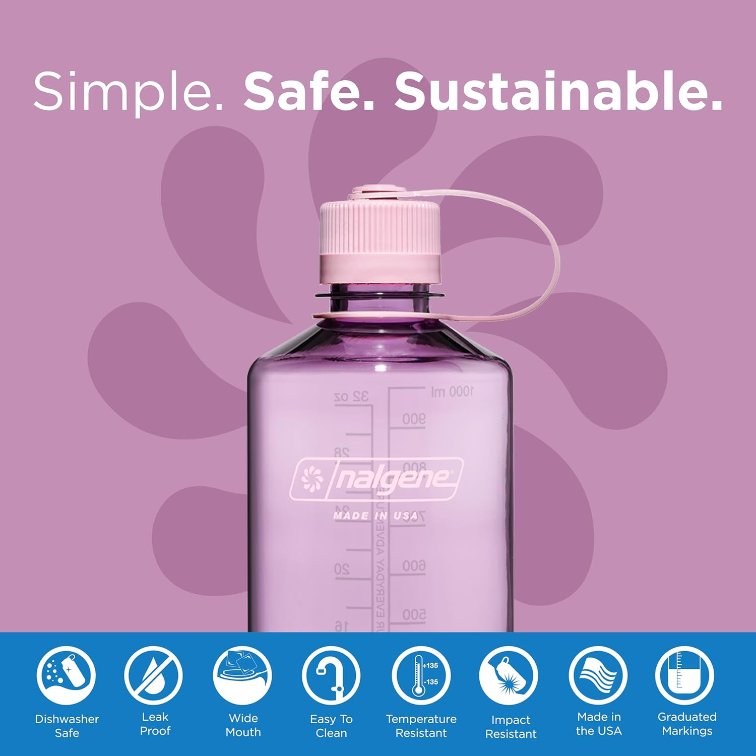 Nalgene Sustain Tritan Bpa-Free Water Bottle Made with Material Derived from 50% Plastic Waste, 32 OZ, Narrow Mouth, Cherry Blossom - Butter image number 6