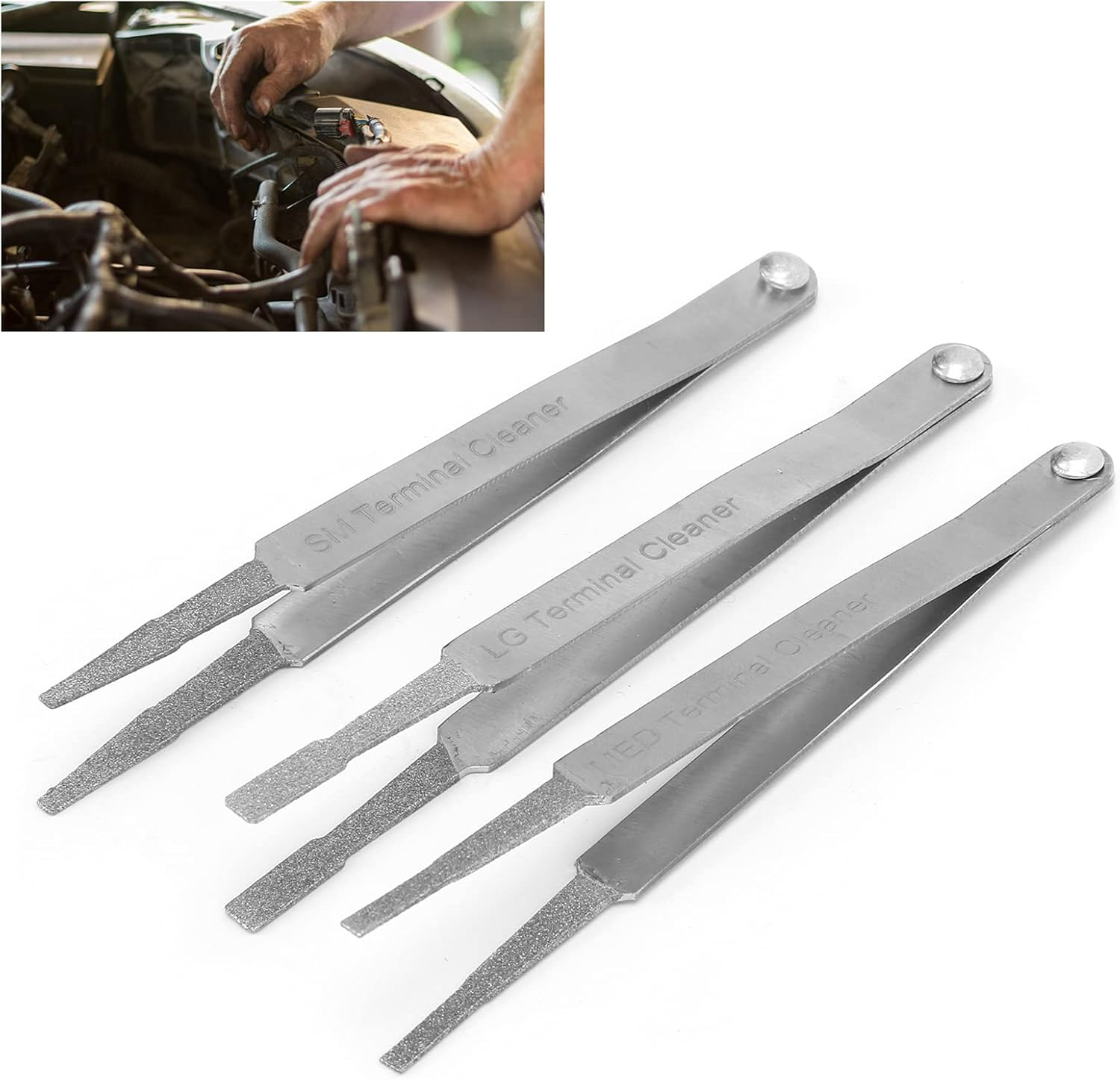 Electrical Terminal Cleaner Kit, Electrical Connector Tweezer, Auto Repairing Hardware Tool, Metal Terminal Cleaner Set for Small Electrical Spade Pin Connector (3PCS) image number 4