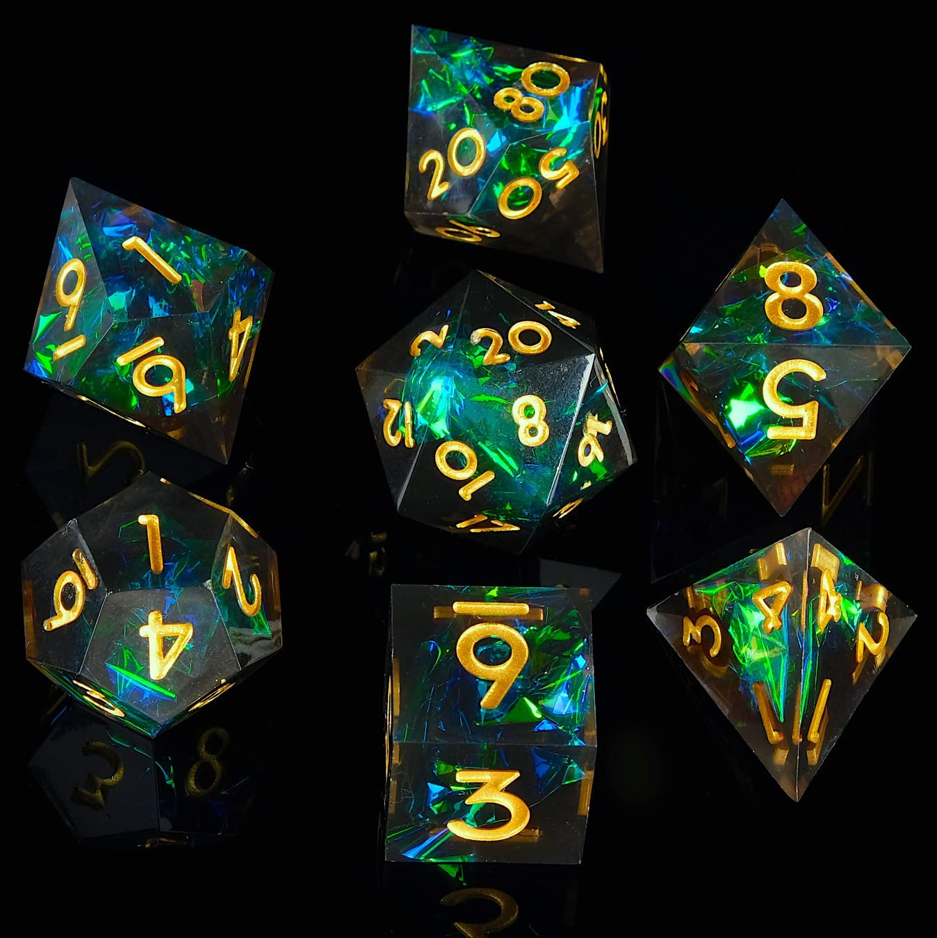 Sharp Edge DND Dice Set Handmade 7 Accessories Dice for Dungeons and Dragons TTRPG Games, Multi-Sided RPG Polyhedral Resin Sharp Edge Dice Roleplaying Games Shadowrun Pathfinder Mtg(Dark)