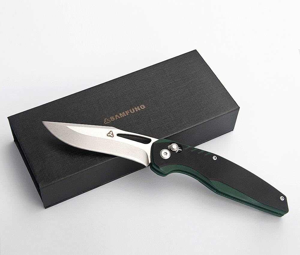 SAMFUNG Pocket Folding Knife, 3.1&rdquo; D2 Steel Blade, G10 Handle, Small EDC Knife with Pocket Clip for Everyday Carry Great Gifts for Men Women (Black + Green) image number 1