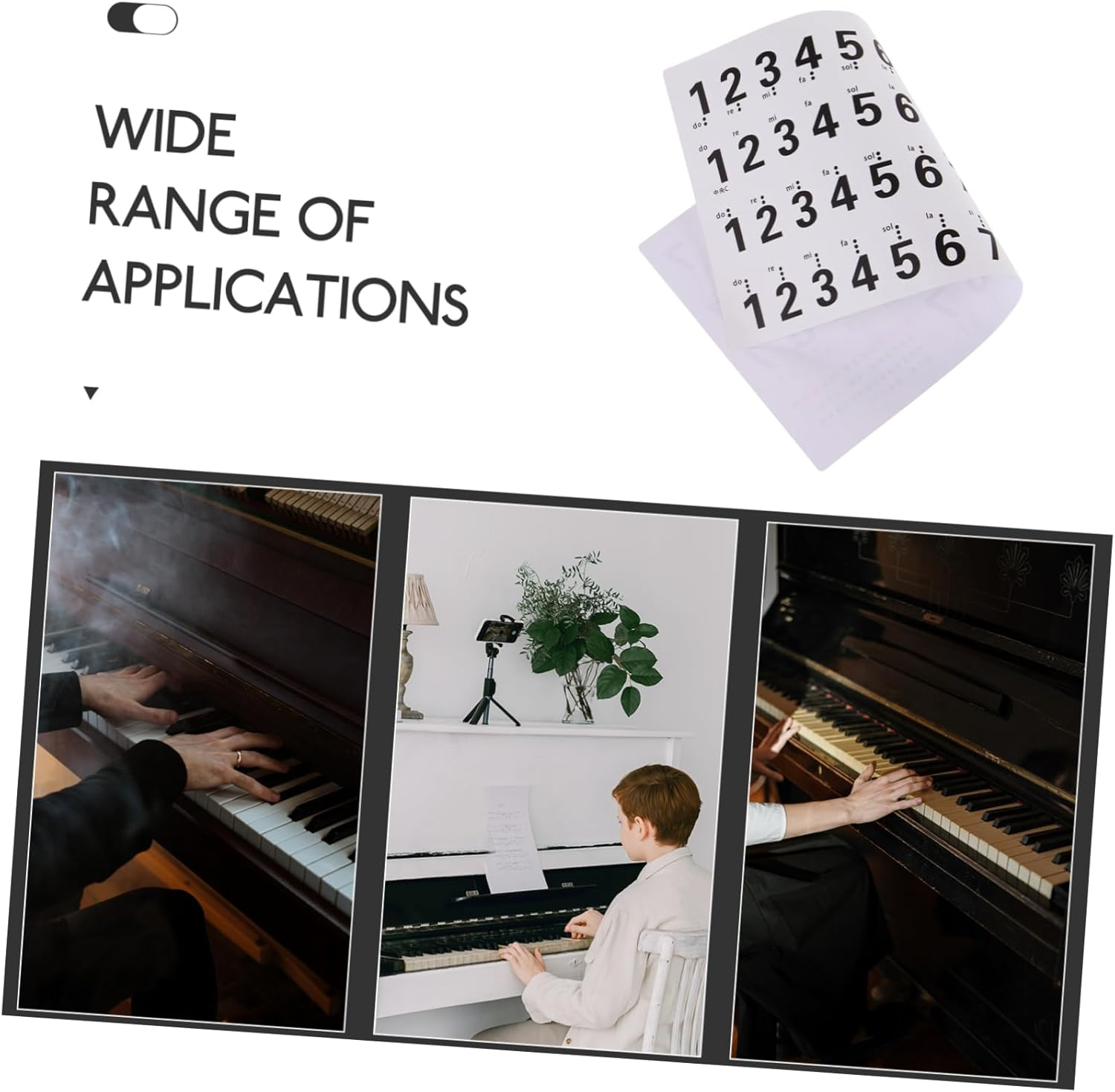 88-Key Piano Keyboard Number Stickers Self-Adhesive Musical Notation Decals for Electronic Keyboard Teaching Tools for Children and Beginners image number 1