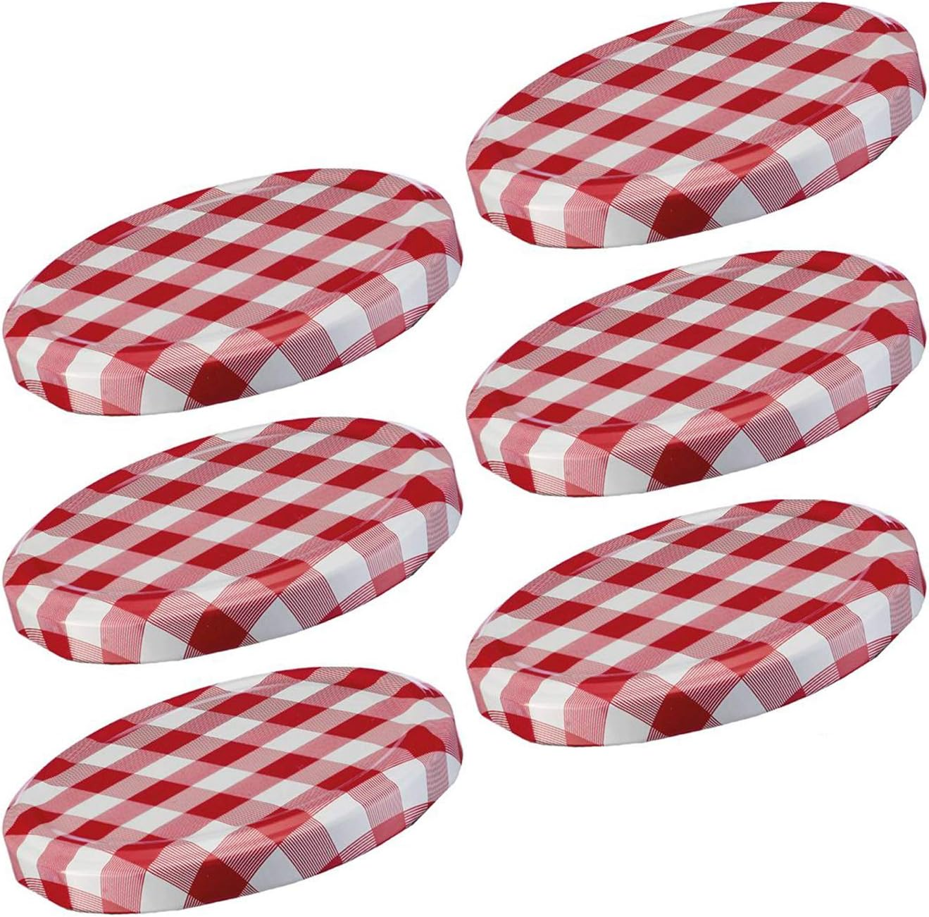 Westmark 409522E3 Screw-On/Twist-Off Lids for Preserving Jars, Round, Diameter 82 Mm, Tinplate, Red/White, Chequered, Pack of 15 image number 2