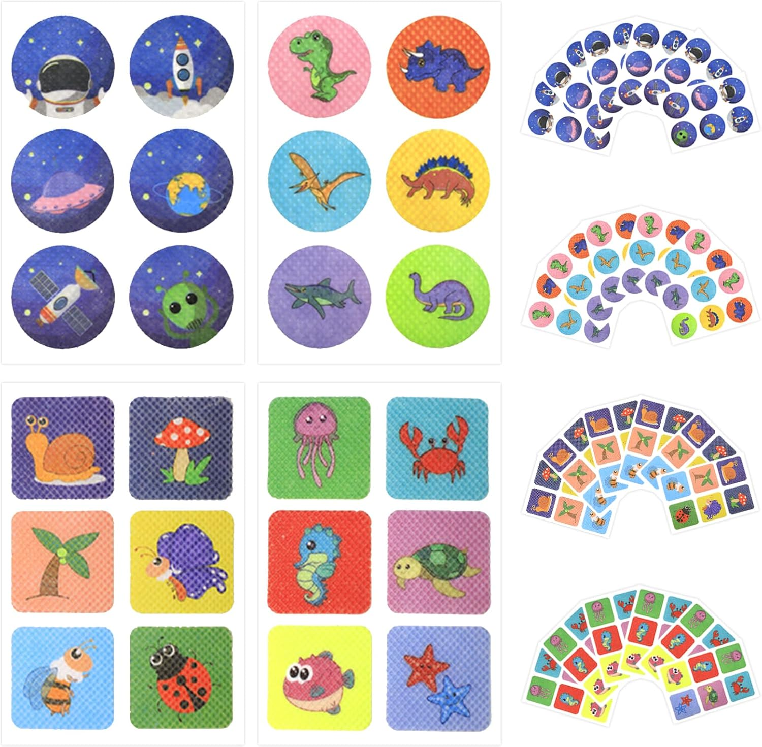 HAIKEYJO 144 PCS Mosquito Patches Stickers for All Family Members, All Natural Citronella Essential Oil, Ideal for Outdoors, Outer Space + Dinosaurs + Animals