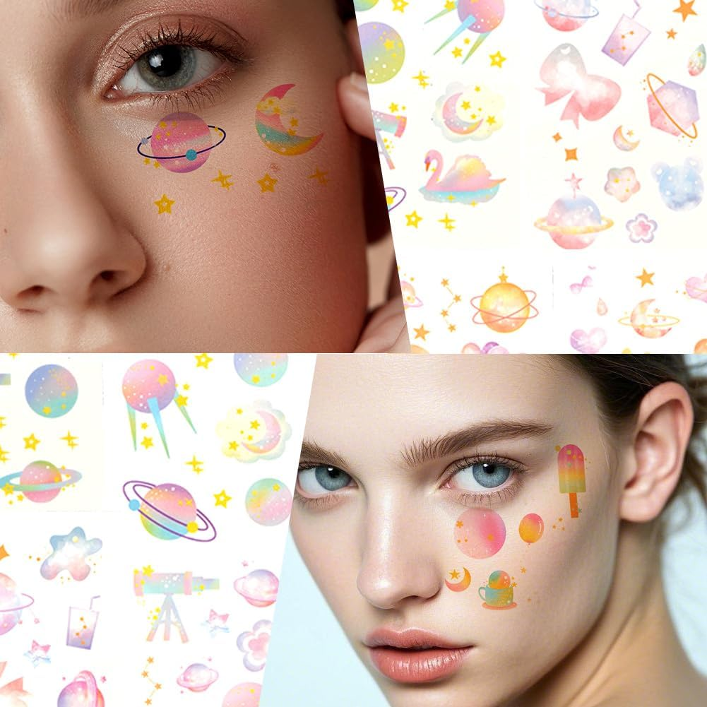 SOFPLATE 1 Box 36 Sheets Temporary Cartoon Tattoos Pastel Tattoo Stickers Bulk Pack Multicoloured Sweets Animals Astronomy Planets Stars Moon Cartoon Cute Decals for Scrapbooking DIY Crafts image number 6