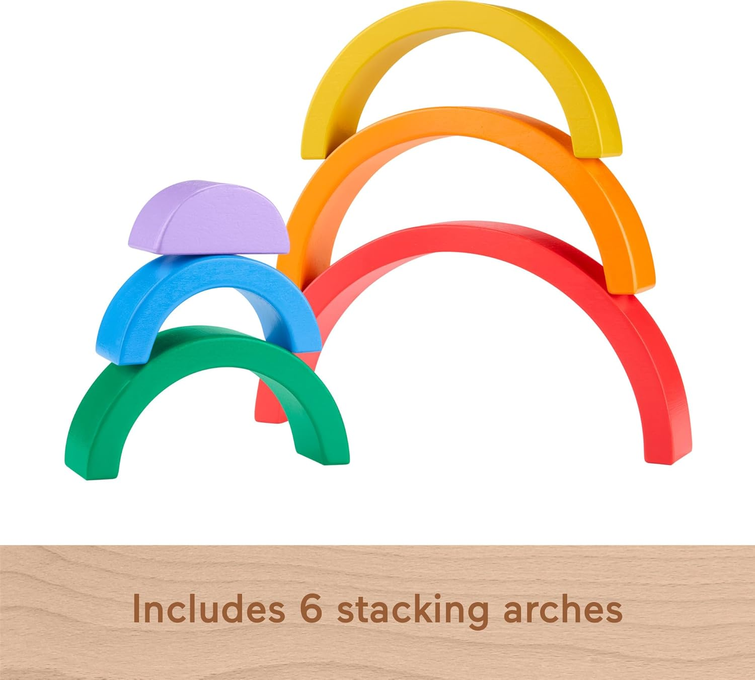 Fisher-Price Wood Toddler Toy Stacking Rainbow, 6 Colorful Wooden Pieces for Building Developmental Play Kids Ages 18+ Months image number 3