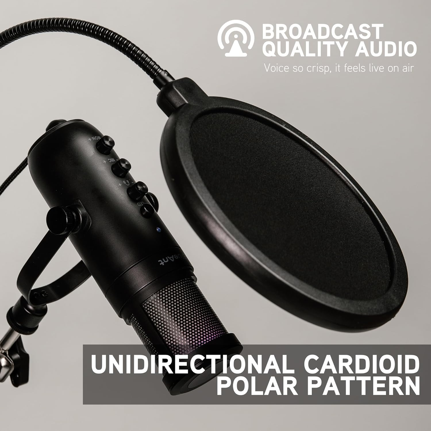 Blueant Stream X USB Microphone, Broadcast Quality Condenser Mic with Real-Time Monitoring, Plug-And-Play USB-C, Adjustable Stand for Streaming, Podcasting, Gaming & Calls, LED Lighting image number 3