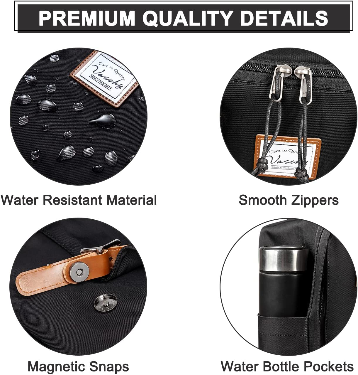 Backpack for Women,Vaschy Vintage Water Resistant 15.6 Inch Laptop School Backpack for Men,Teen Girls Casual Daypack for Travel/Business Black - Black image number 1