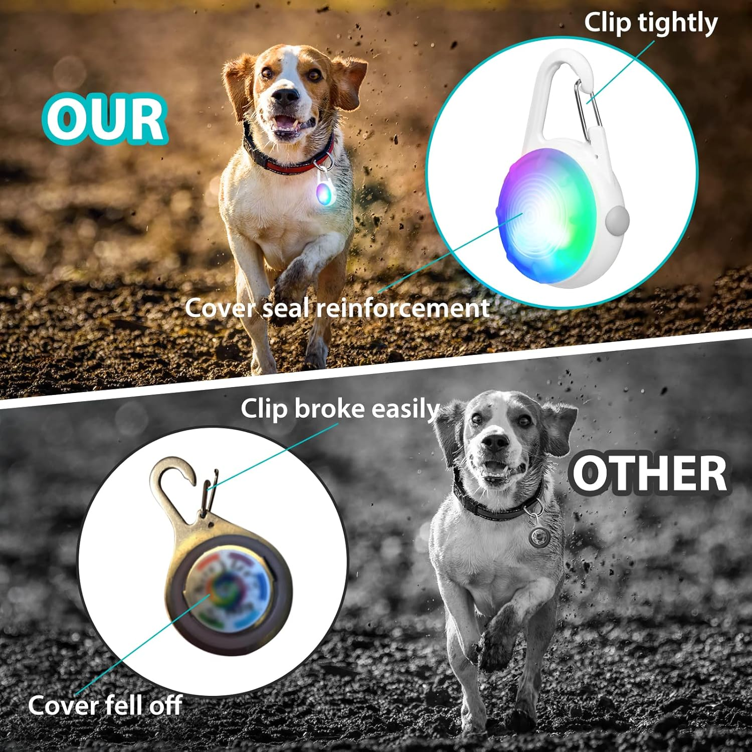 Dog Collar Lights for Night Time,1 Pack 4 Modes Dog Light Rechargeable Led for Pet Collar, IP68 Waterproof Pet Safety Accessories for Night Walking Clip On image number 5