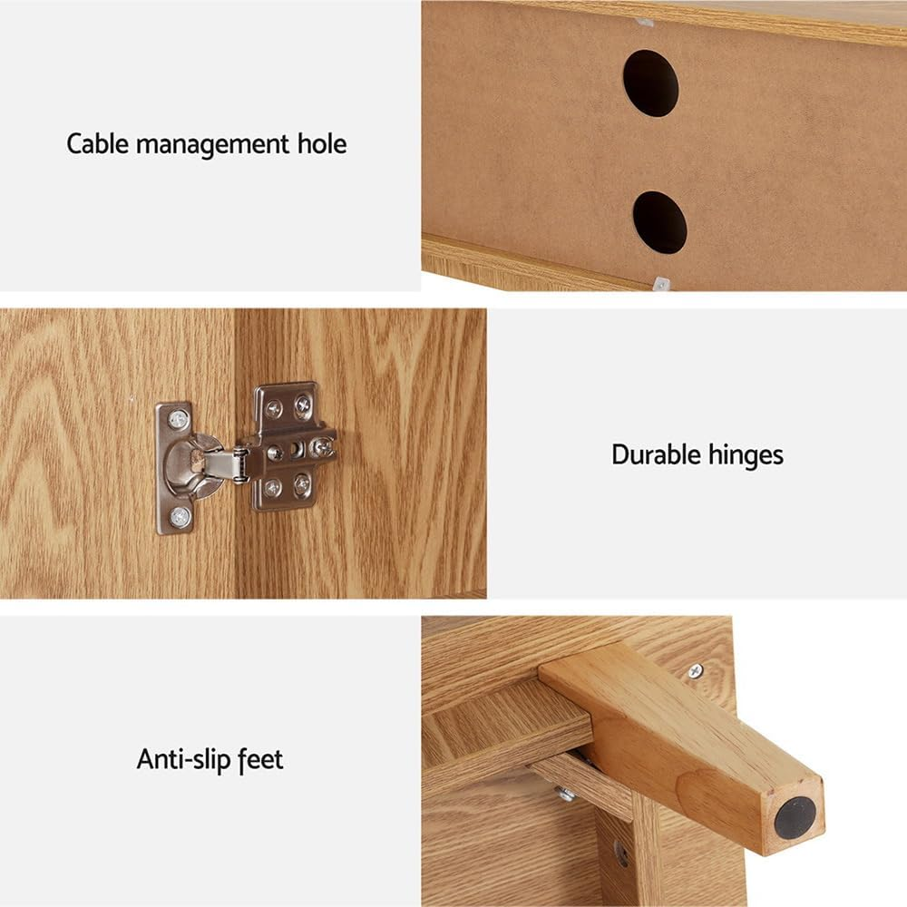 Artiss TV Unit Cabinet Entertainment Units, 140Cm Wooden Stand Table Cabinets Open Storage Shelf Organiser Cupboard Home Living Room Bedroom Furniture, with 2 Cabinets and Open Shelves Pine image number 2