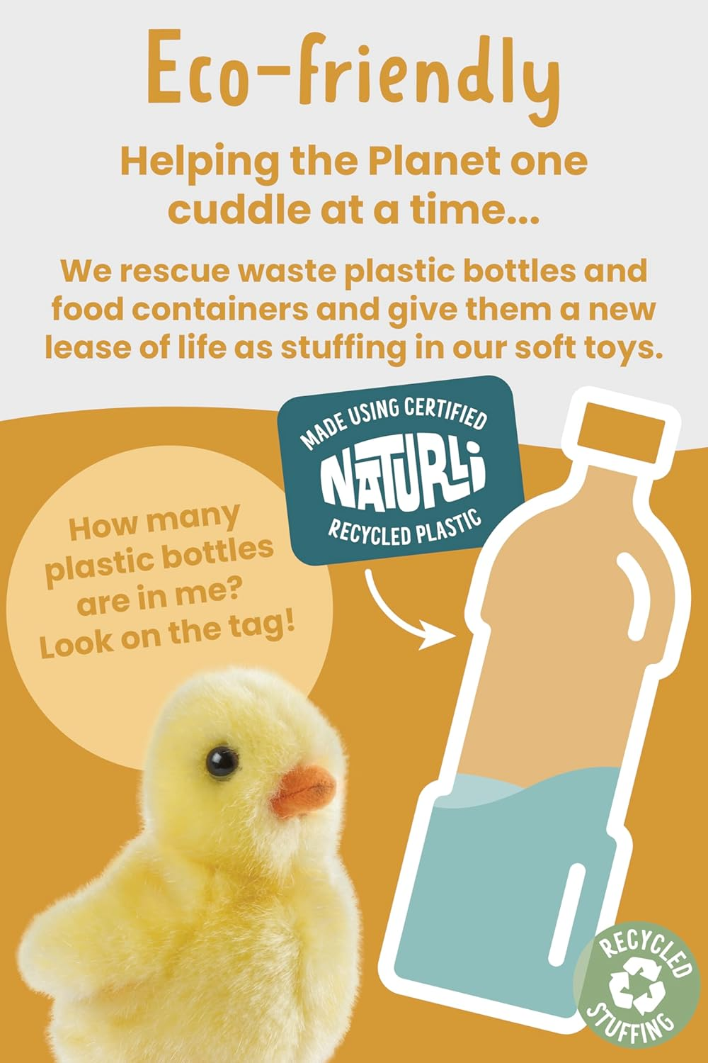 Living Nature Yellow Chick Plush, 12Cm Realistic Soft Toy Made with Naturli Recycled Materials, Eco-Friendly and Cuddly, Ideal for Kids and Easter Celebrations image number 5