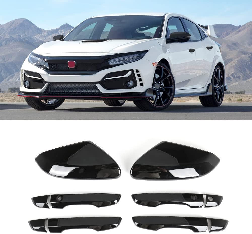 SAPUBK Side Mirror Cover Cap + Door Handle Covers Kit Compatible with 10Th Honda Civic 2016 2017 2018 2019 2020 2021 (Black)