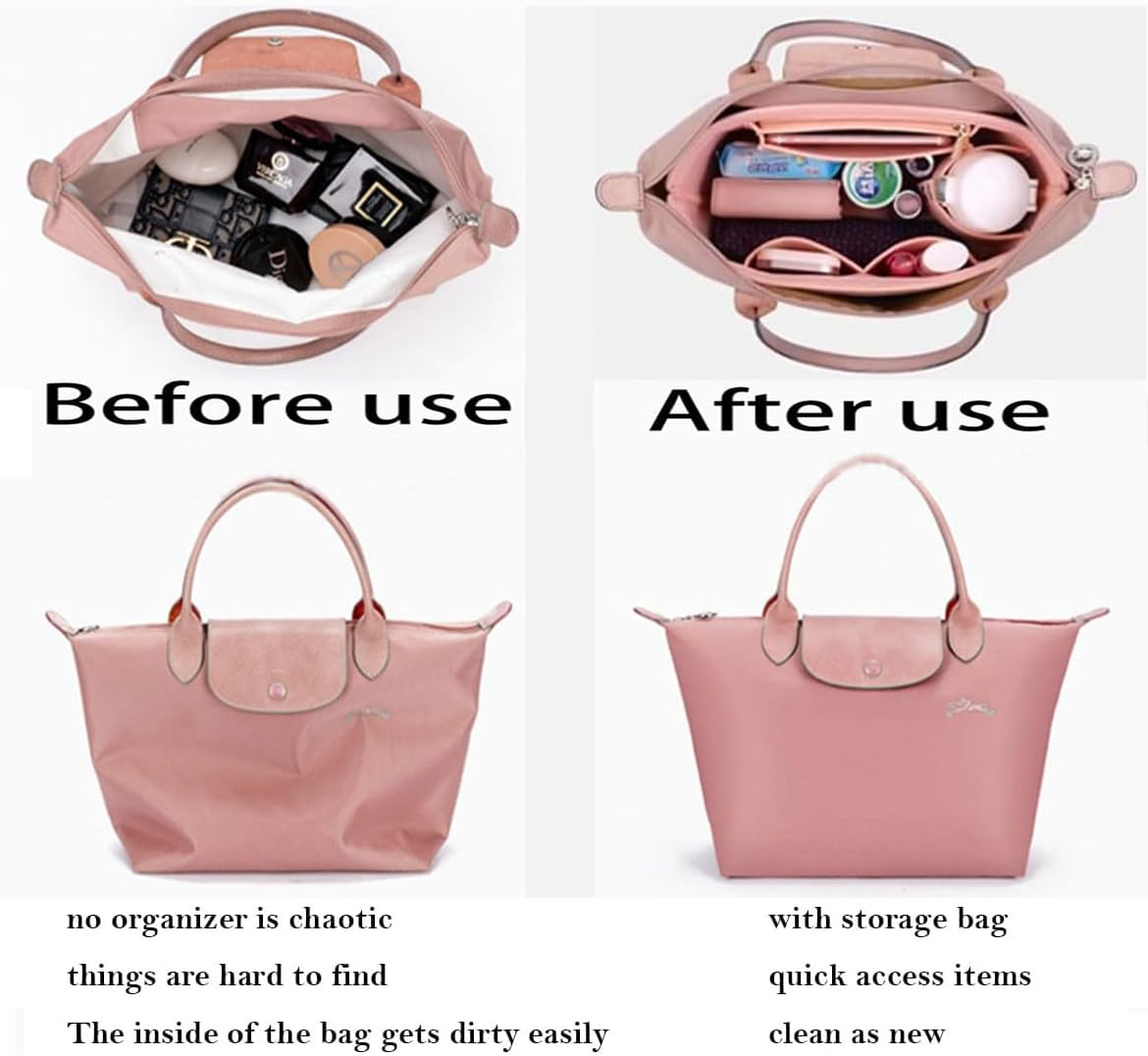 Lckaey Bag Organizer Insert for Longchamp Bag Organizer Purse Organizer Tote Large Handbag Organizer Inserts 1032Navy Blue-L image number 5