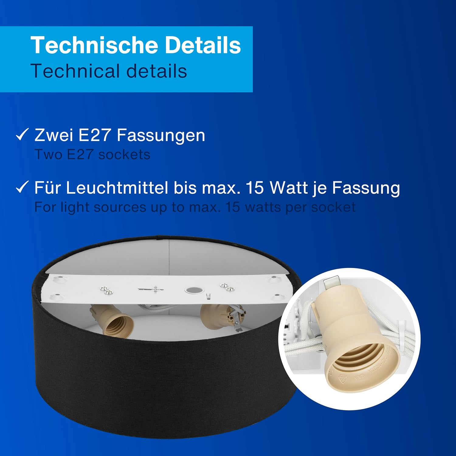 REV Ceiling Lamp round 30Cm with Fabric Shade in Modern Style - Ideal for Bedrooms, Living Rooms and Children'S Bedrooms, Black image number 6