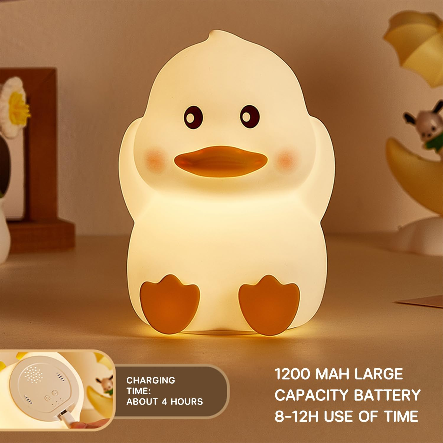 Slotlien Night Light, Timer Kids Night Light, Cute Animal Baby Nursery Lamp, Squishy Silicone Touch Lamp, Dimmable Night Lamp, Kawaii Rechargeable LED Nightlight, Gifts for Kids Baby Women (Duck) - Panda image number 3