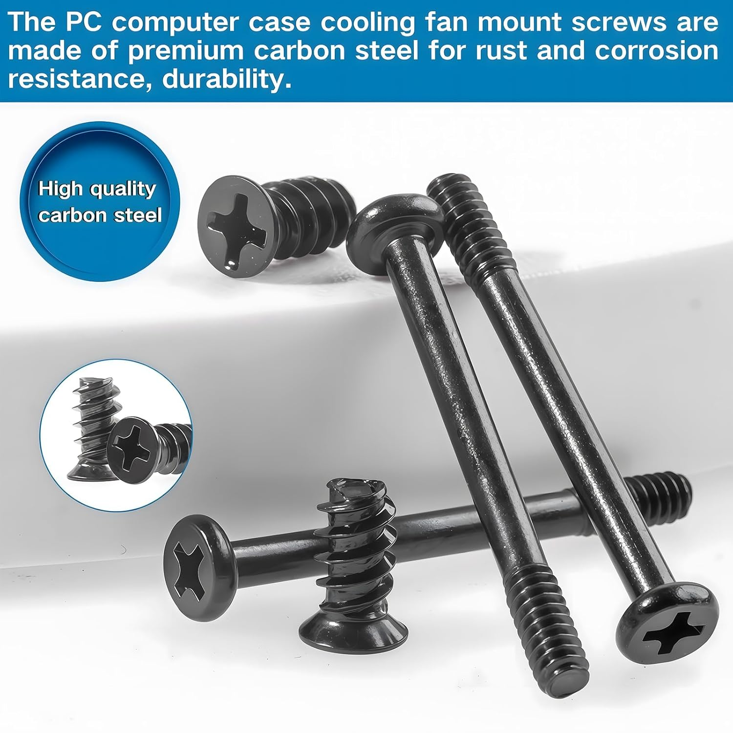 Zmbroll 60Pcs Black PC Computer Case Cooling Fan Mount Screws UNC 6-32X35Mm Fan Long Screw and PC Case Fan Screws M5X10Mm Radiator Water Cooling Screw for Computer Case Fan Mount image number 3