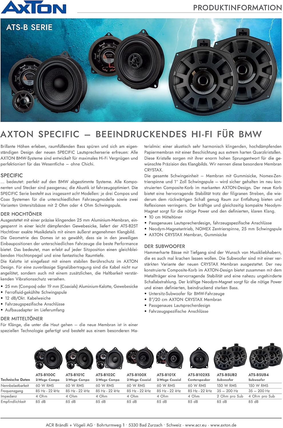 AXTON ATS-BSUB2 - Power 8" / 20Cm Car Underseat Subwoofer Compatible with BMW and Mini Vehicles, Plug & Play Underseat Bass with 2 Ohm Voice Coil, 150W RMS, 1 Pair