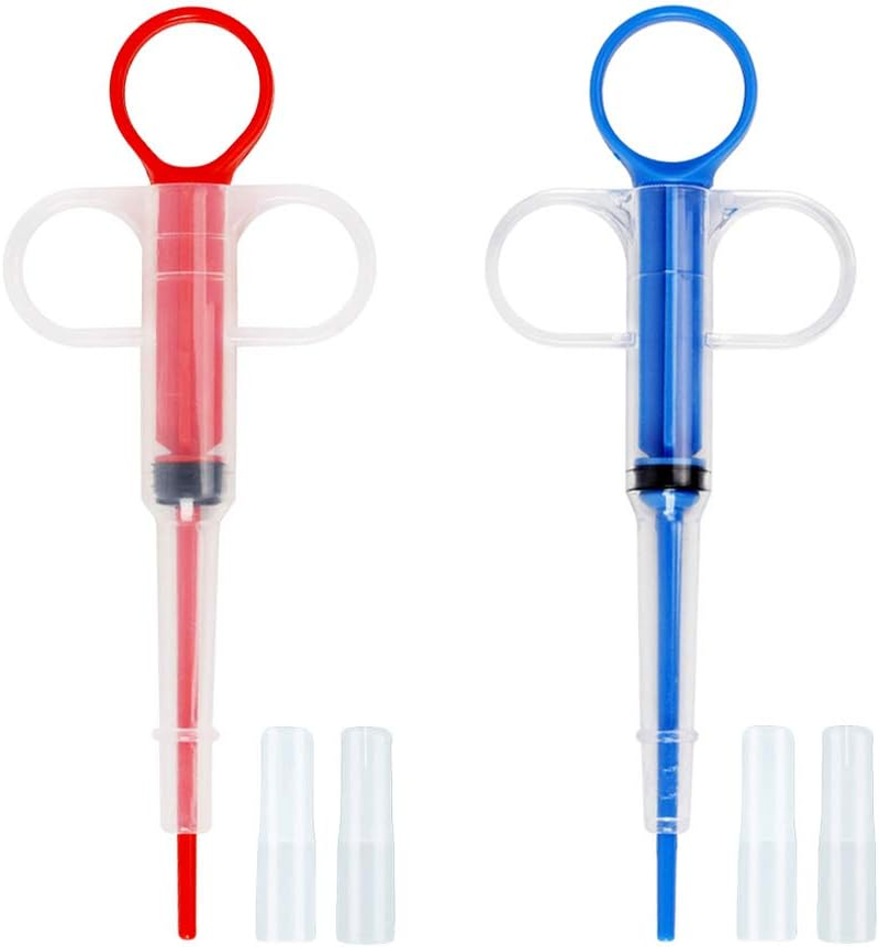 Nifocc Pet Medicine Feeder Pet Pill Syringe Pet Liquid Feeding Dispenser Feeding Tool with Soft Silicone Tip for Dogs Cats Birds Small Animals Blue and Red 2 Pcs image number 1