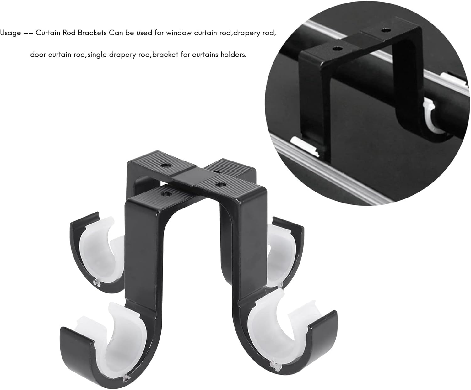 RESFNSE 2Pcs Double Curtain Rod Brackets Ceiling Mount Supports Aluminum Alloy Black image number 6