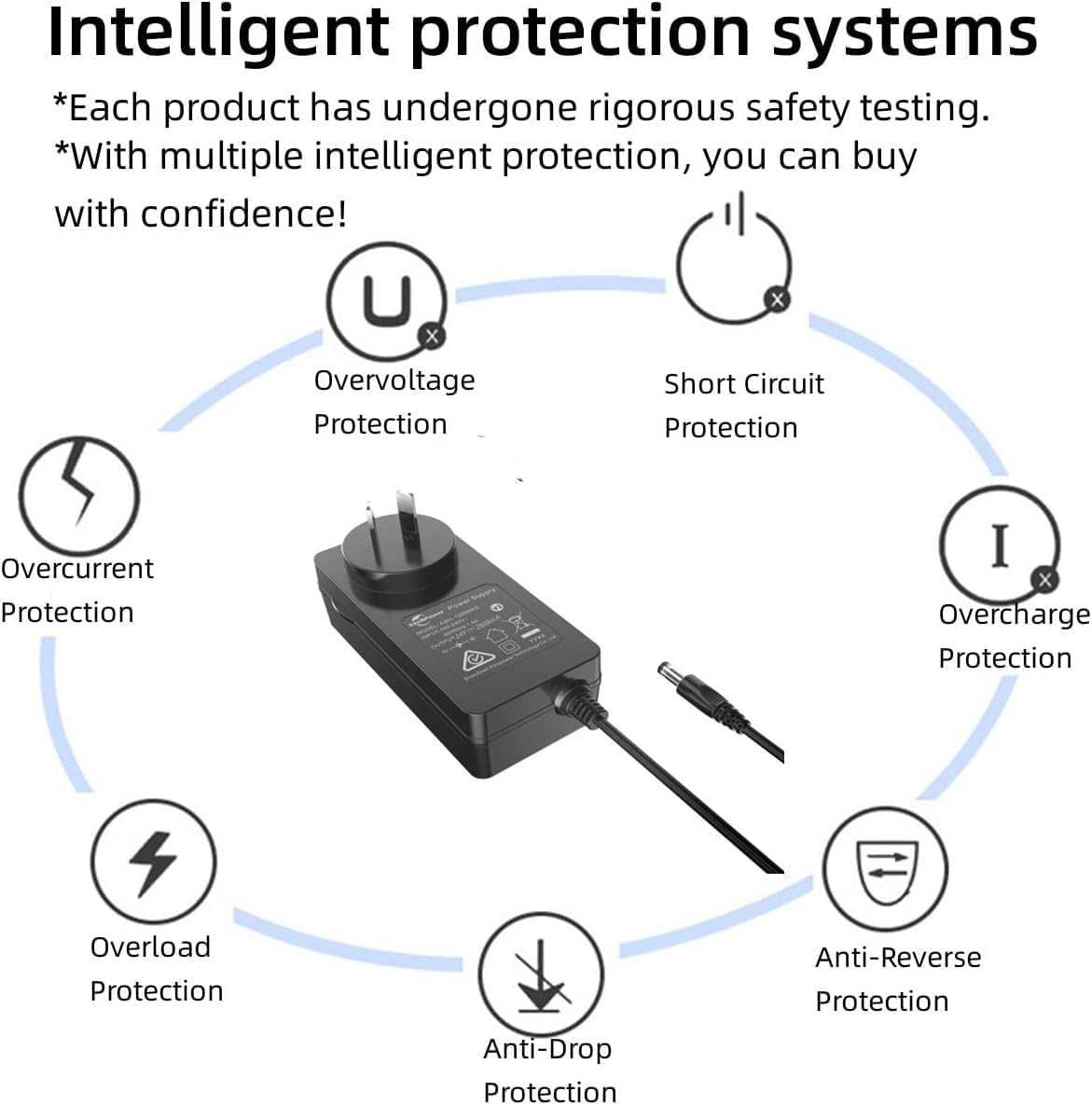 24V 2.5A 60W AC DC Power Supply Adapter with 1.9M Long DC Wire Cable, 5.5X2.5Mm Plug Charger, RCM SAA C-Tick Australian Safety Certified Power Transformer image number 1
