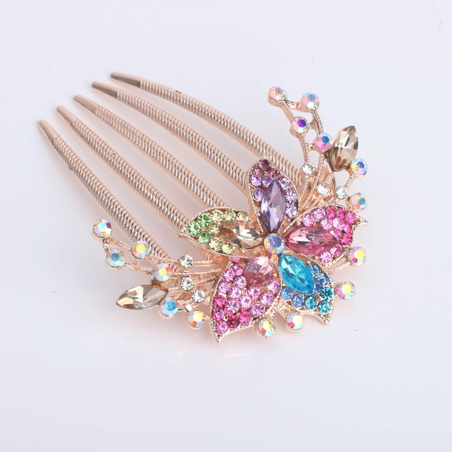 Kuuguu Flower Bridal Combs, Floral Side Combs Crystal Rhinestones Wedding Hair Accessories for Women, 4 PCS