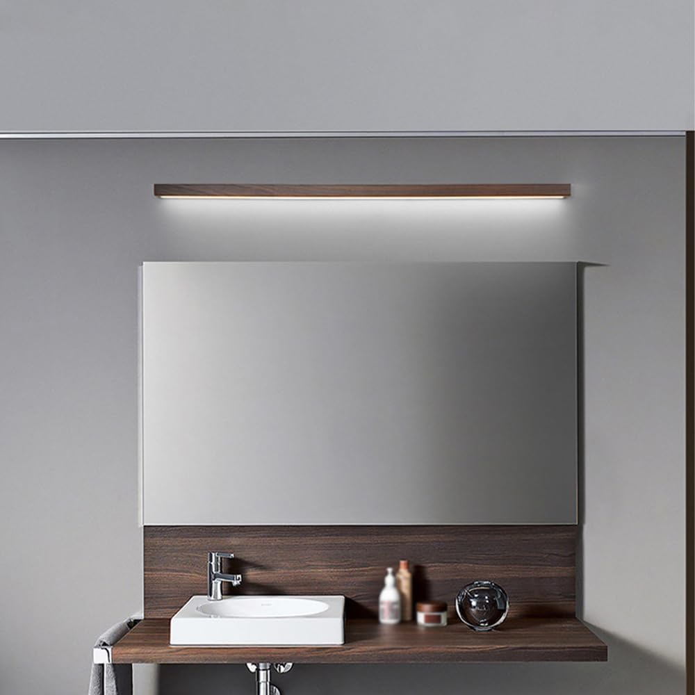 LED Linear Wall Light Walnut Wall Sconce Long Strip Vanity Wall Lamp, Minimalist Wood Wall Sconces Hardwired Lighting Fixture for Mirror Bedroom Living Room Hallway 3 Color Mode XXZ image number 2