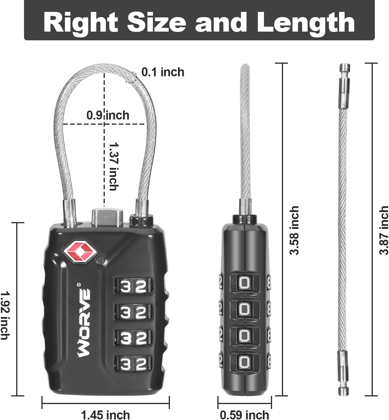 TSA Approved Cable Luggage Locks,Re-Settable Combination with Alloy Body,Tsa Approved Luggage Travel Lock for School Gym Locker, Luggage Suitcase Baggage Locks, Filing Cabinets(Black, 2 Pack) image number 1