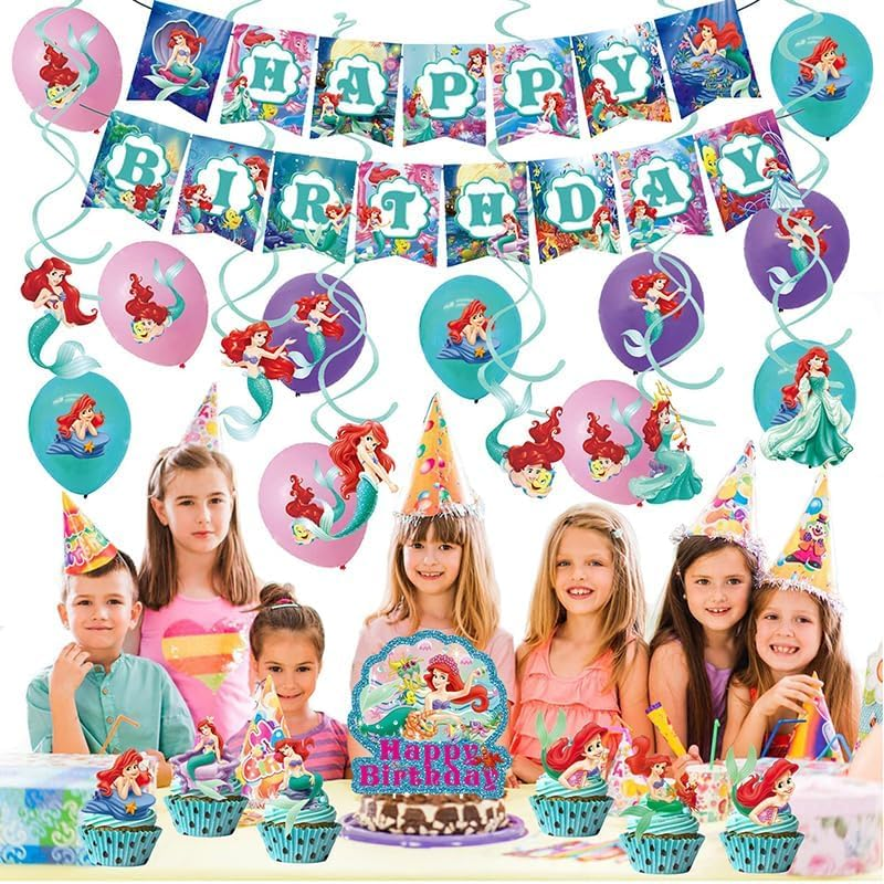 Party Supplies Mermaid Cake Topper Mermaid Birthday Decorations Mermaid Balloons Mermaid Birthday Cake Decorations Mermaid Birthday Banner Mermaid Party Decorations Mermaid Hanging Swirls Ornaments image number 5