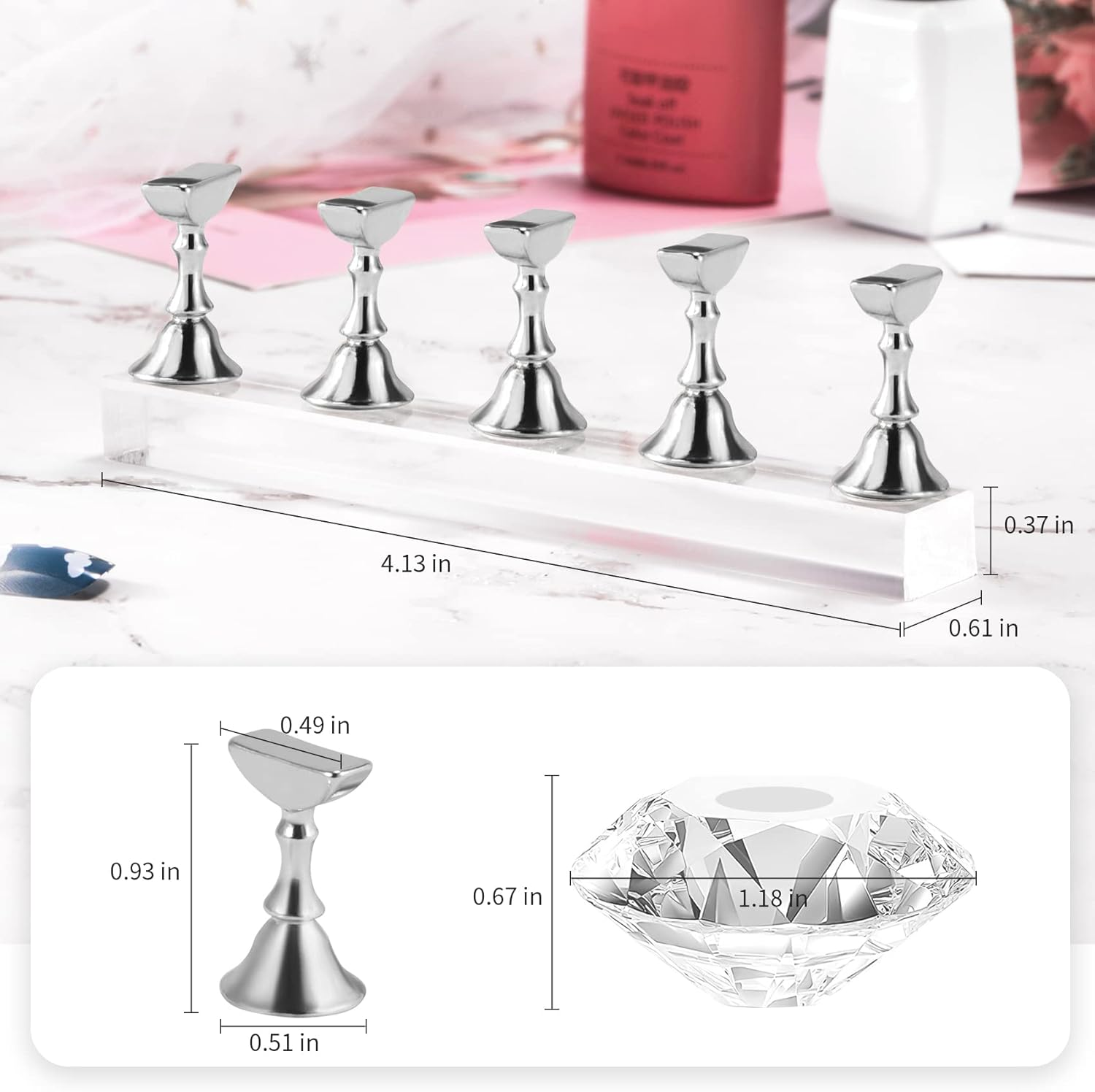 Annhua Nail Holder for Painting Nails Magnetic Nail Holder Practice Nail Hand, Nail Stand for Press on Fake Nail Holder Acrylic Nail Stand for Nail Display - Silver image number 6