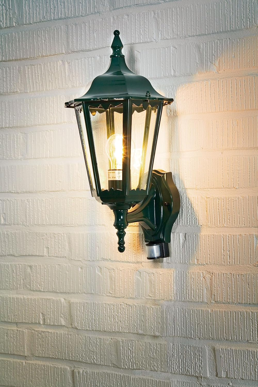 Konstsmide Outdoor Wall Light Mains Powered/Firenze up Traditional Lantern with PIR Sensor Motion Detector/1 X 100 W E27 Max Lamp/Clear Acylic Glass/Aluminium/Ip43/Outside Light Green image number 2