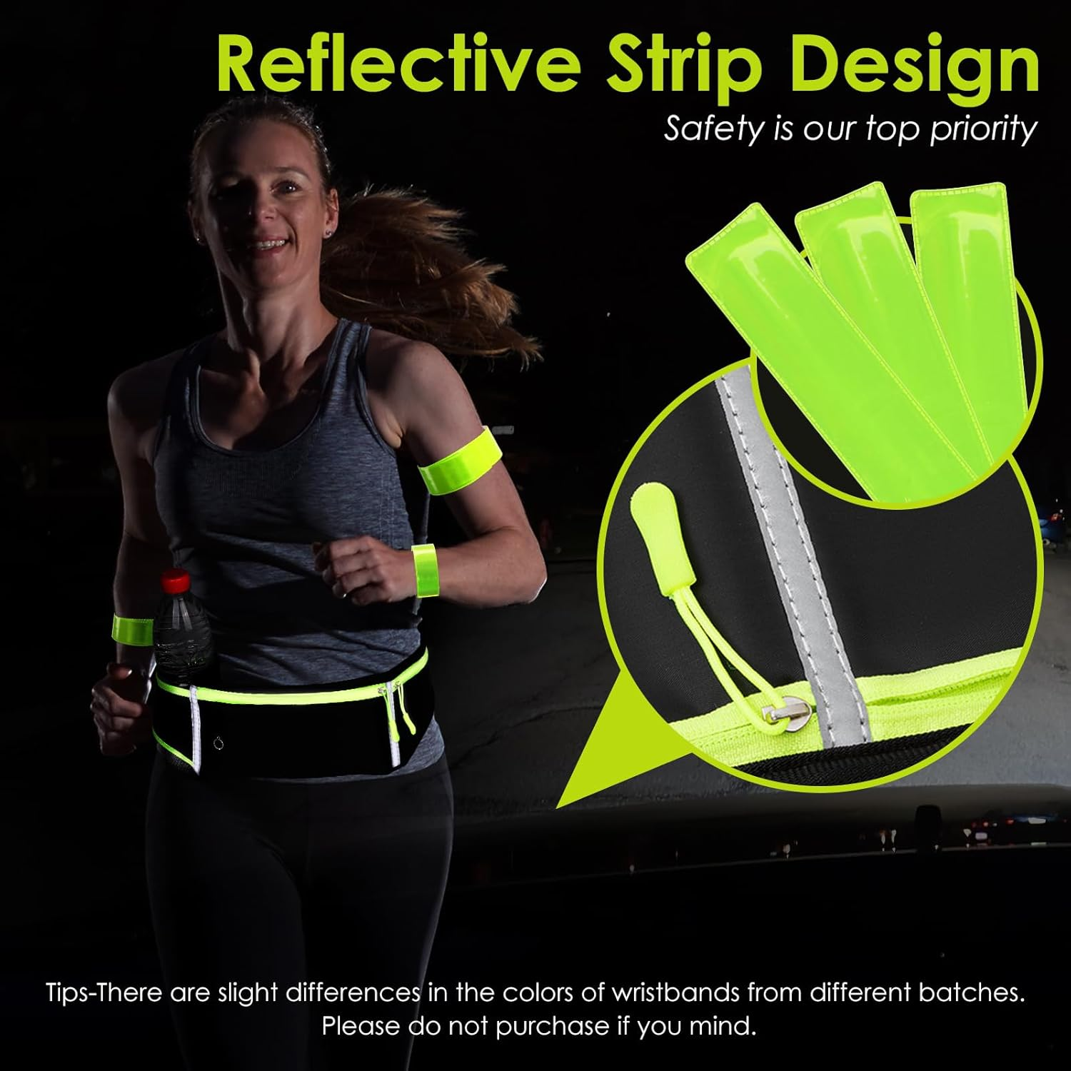 Simpeak Reflective Running Belt Running Waist Bag with Headphone Jack and Water Bottle Strap, Ideal for Running, Fitness and Cycling, with 3 Reflective Wristbands image number 2