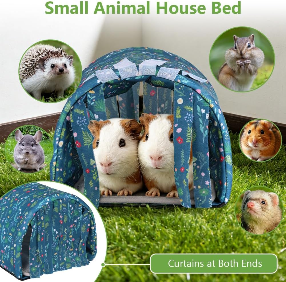 HOTUT Guinea Pig Bed Rabbit Hideout,Guinea Pig Tunnel,Small Animal House Cage Accessories with Curtains,Warm Guinea,With Removable Cushion,Anti-Slip,For Chinchillas,Hamsters,Dwarf Rabbits - Dark Blue image number 6