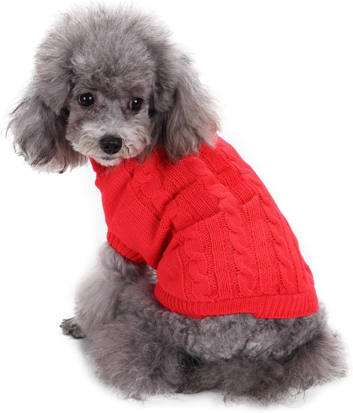 NACOCO New Classic Dog Sweater Cute Knitted Turtleneck Dog Sweater Warm Winter Clothes Coat Jumpers for Small Kitten Puppy Cat and Medium Dogs (Large, Red) image number 1