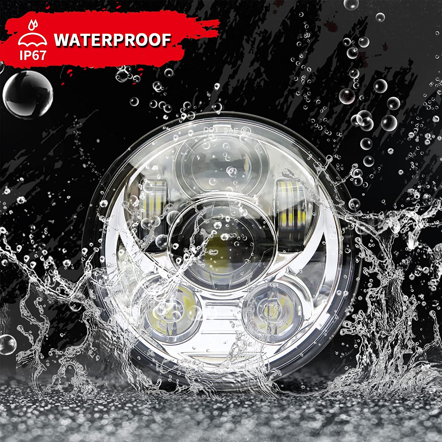 Wisamic 5-3/4" 5.75" LED Projection Headlight for Harley-Davidson 883, Sportster, Triple, Low Rider, Wide Glide Motorcycles (Silver) image number 3