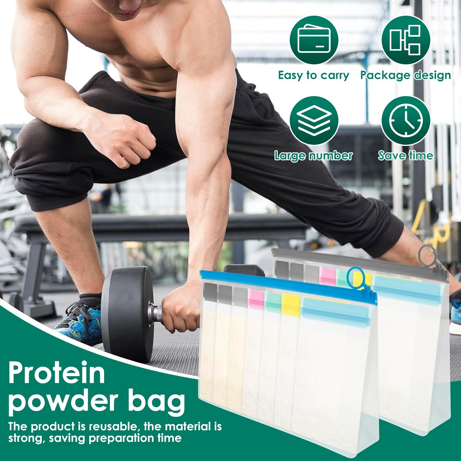 Protein Powder Travel Container Set, 25 Pcs Reusable Protein Powder Container to Go, Portable Supplement Storage Containers with Funnel and Spoon, Travel Containers Zip up Bags for Workout Fitness image number 5