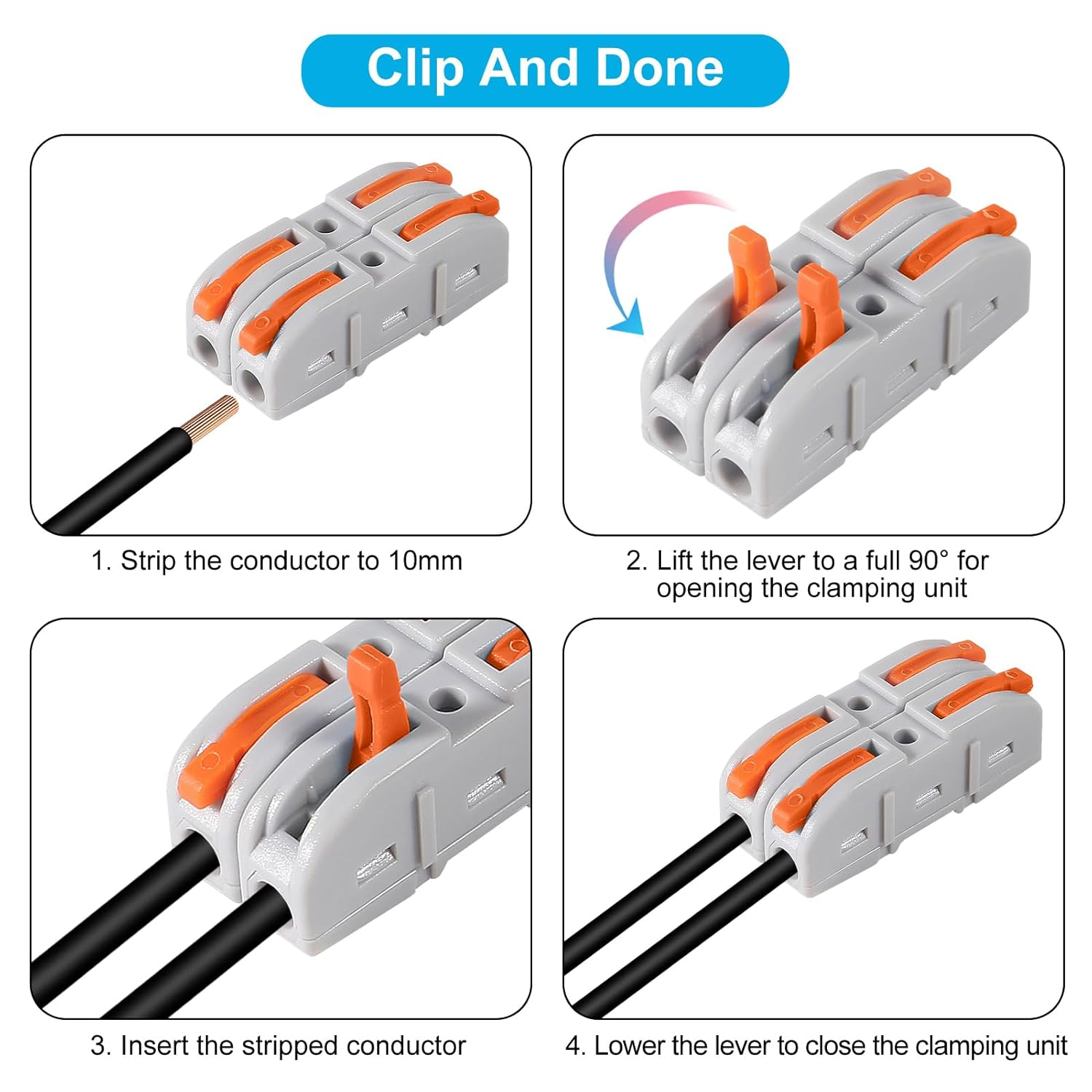 QCCAN 50Pcs Lever Wire Connectors, 1 to 1 Inline Assemblable Cable Connector, Electrical Connectors Wire Terminals for Any Circuit Inline Splices 24-12 AWG image number 5