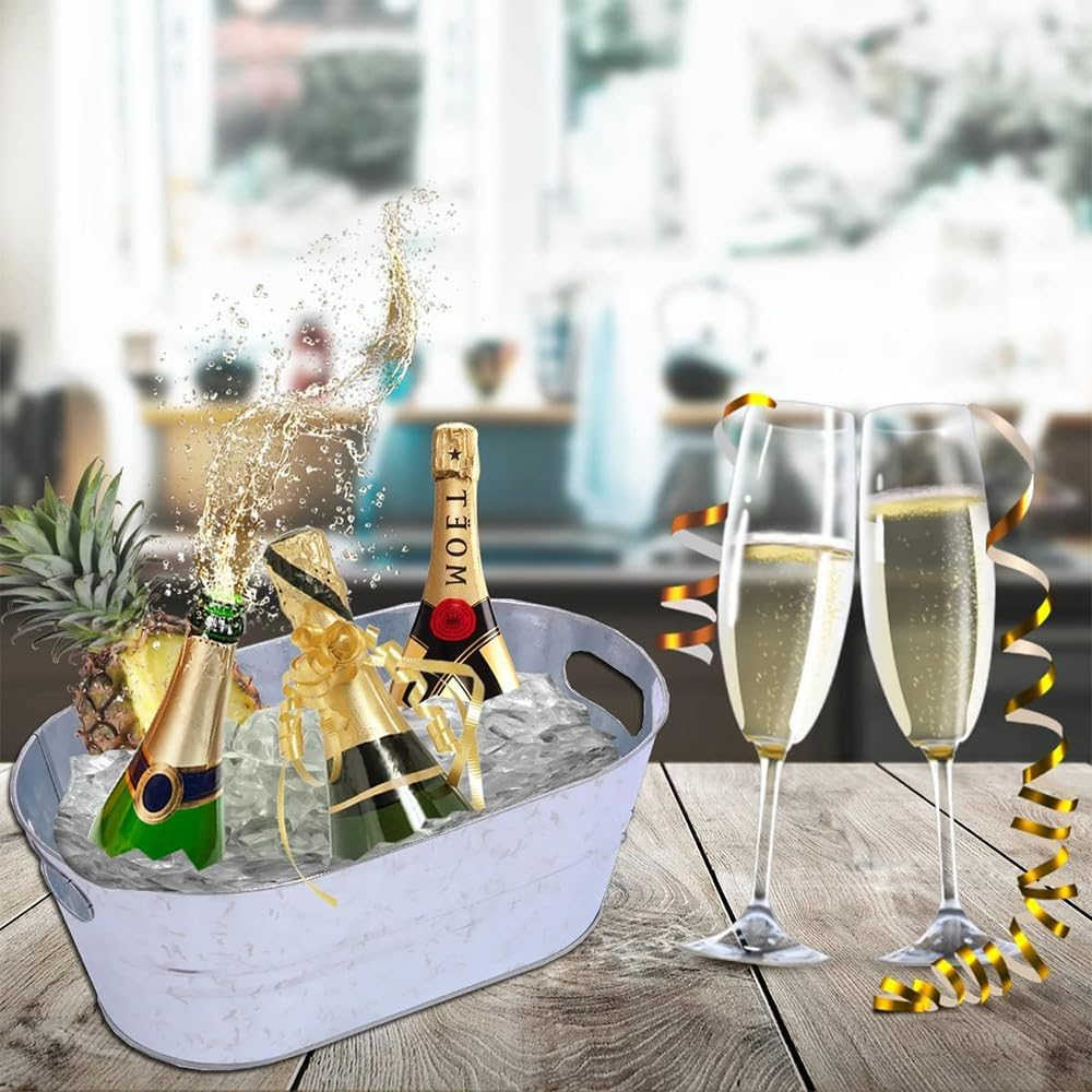2 Pack Galvanized Bucket 4 Gallon Ice Bucket Large Capacity Metal Beverage Bucket with Handle, Party Drink Bucket for Home, Bar Supplies, Beer Champagne Cocktail Cooling. image number 1