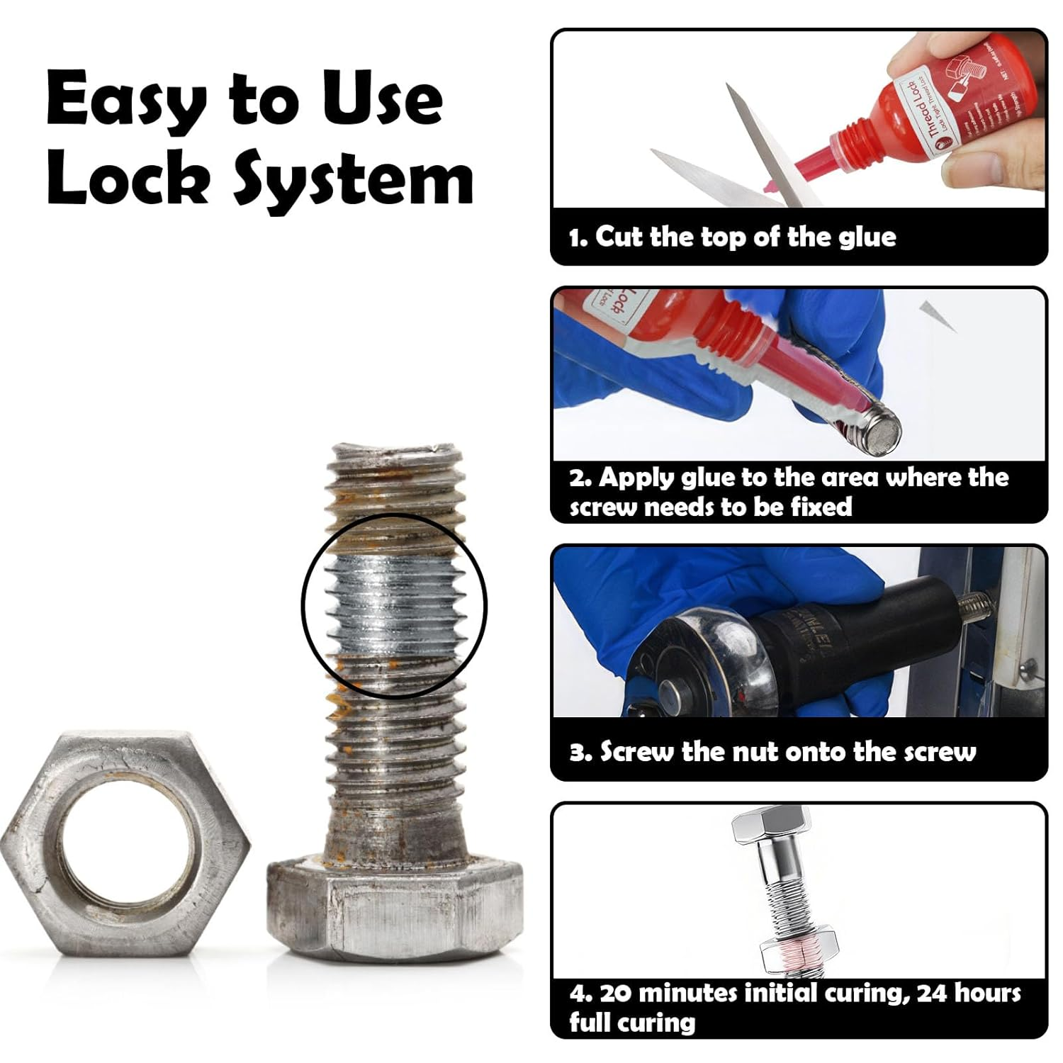 Thread Lock High Strength+Medium Strength, 2 X 10Ml Locktight Threadlock Prevent Nuts, Bolts, Fasteners and Screws from Loosening Due to Prolonged Vibration,Thus Locking and Sealing Nuts and Bolts image number 2