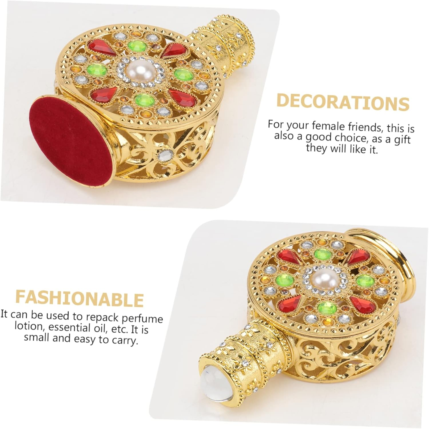 Hohopeti 2Pcs Glass Perfume Bottle Empty Storage Bottle Essential Oil Container Perfume Holders Inlaid Holder image number 1