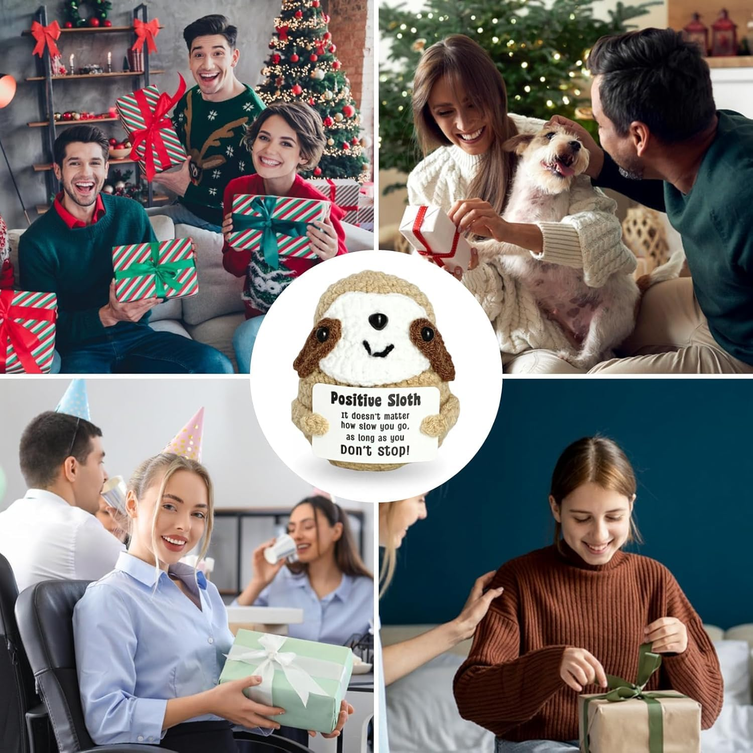 Positive Sloth, Handmade Emotional Support Sloth Gift with Positive Card, Inspirational Crochet Sloth Doll for Desk Decor image number 1