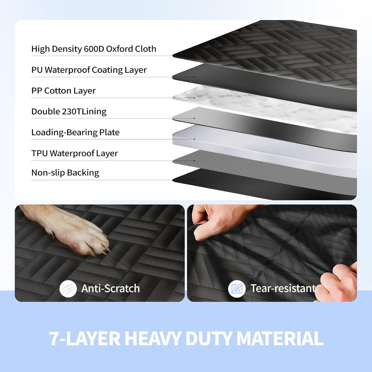 Hard Bottom Dog Car Seat Cover for Back Seat - Waterproof Dog Car Hammock & Bed Extender for SUV, Truck - Heavy Duty 400Lbs Non-Slip Pet Car Seat Cover Protector with Mesh Window image number 1