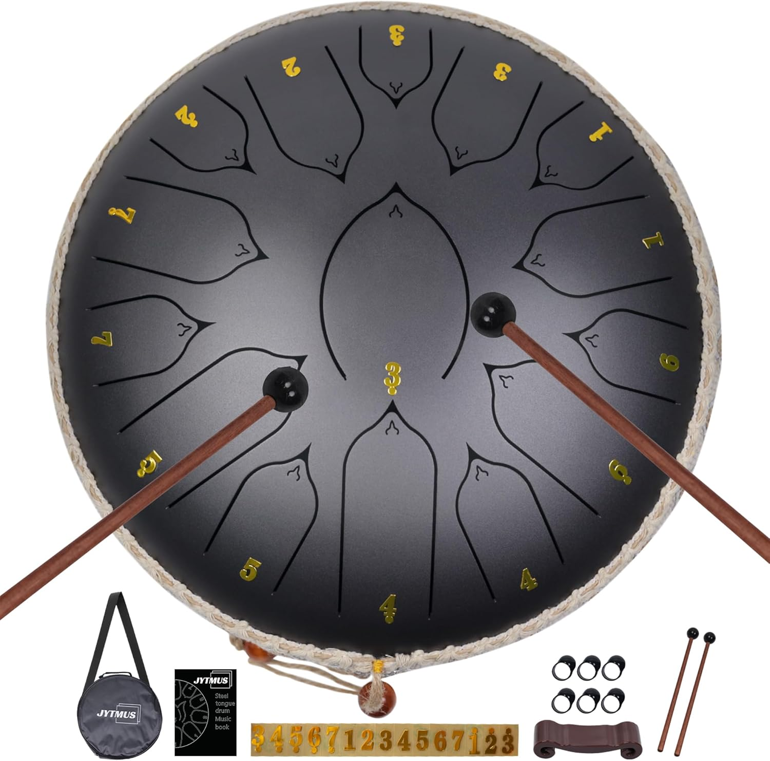 Steel Tongue Drum 11 Notes 6 Inches, D Major Percussion Instruments, Kit with Music Book, Carry Bag, Mallets, Mallet Holder and Stickers, for Yoga, Meditation, Green (Drum611-Green)