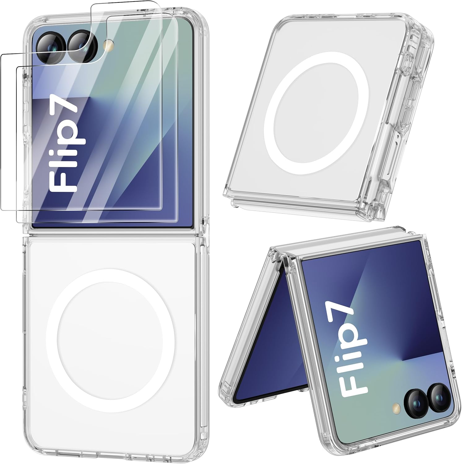 ORETECH Magnetic Shockproof for Samsung Galaxy Z Flip 7 Case with [2X Screen Protectors] Compatible with Magsafe, Translucent Anti-Scratch Flexible TPU Bumper Hard PC Back for Z Flip 7 Case-Black