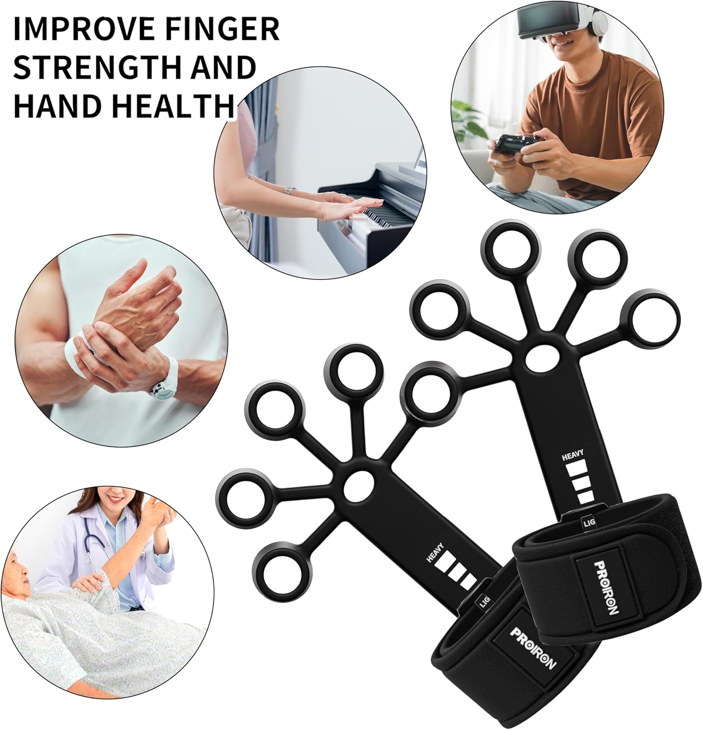 PROIRON Hand Grip Strengthener 2 Pcs Adjustable Tear-Resistant Finger Strength Trainer Finger Strengthener Finger Stretcher Finger Exerciser for Hand Therapy Rehabilitation Finger Flexibility image number 4