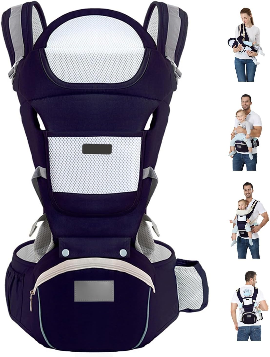 Baby Carrier with Hip Seat, Ergonomic M Position, Newborn to Toddler, Head Support and Breathable Mesh,Adjustable Removable 6- In-1 Baby Baby Sling Carrier (7-45 Lbs) (Darkblue)
