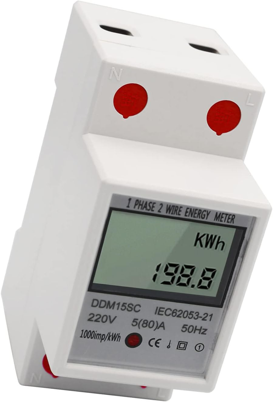 LCD Digital Display Single Phase Din-Rail Energy Meter 5-80A 220V-240V 50Hz Electronic Kwh Meter Power Consumption Monitor DDM15SC image number 3