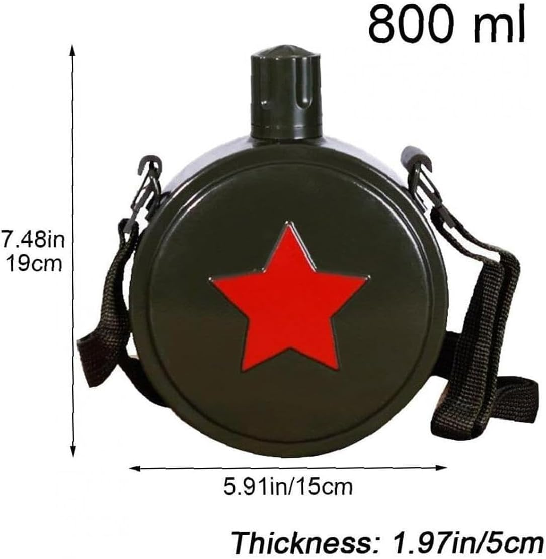 AIMALL 800Ml Stainless Steel Camping Canteen with Strap &ndash; Red Star Design Portable Water Bottle for Outdoor Hiking, Summer Camp, and Student Travel Use image number 4