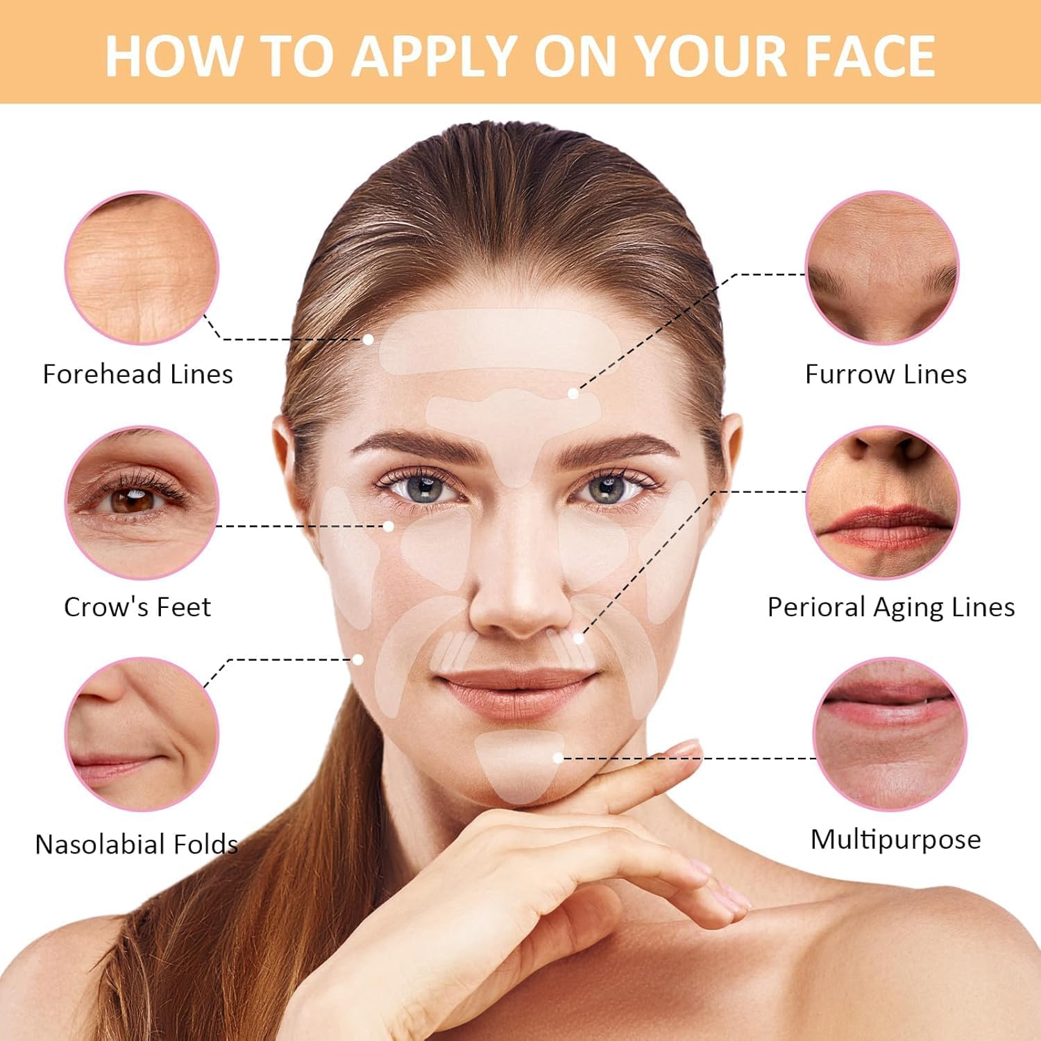 Face Wrinkle Patches - 192 Pcs Face Patches for Overnight to Reduce Forehead Wrinkles, Smile Lines, Fine Lines & Chin Wrinkles, anti Wrinkle Facial Patches for Women image number 6