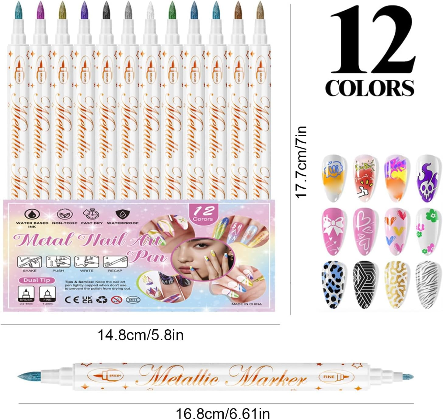 Nail Polish Pens - 12 Colors Double-Tip Painting Tools,Waterproof Quick-Dry Gel Polish Pens,For DIY, Fingernail, Women, Lady, Mother, Men, Youth, Beginner, Manicure, Salon