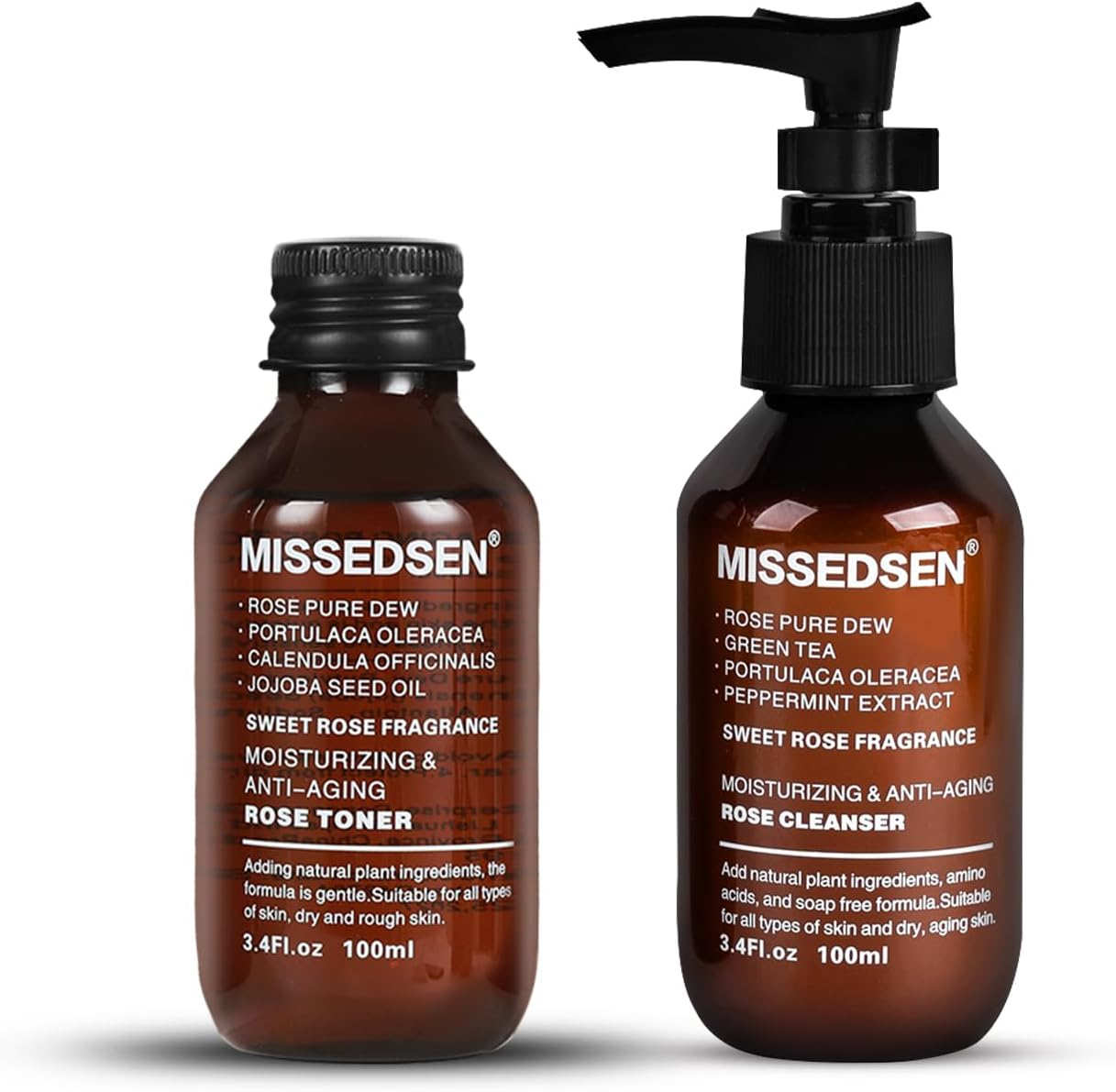 MISSEDSEN Rose Facial Cleanser & Rose Toner Set, Travel Size Skincare Kit | 100Ml Each | Hydrating, Soothing Perfect for Dry Skin image number 3