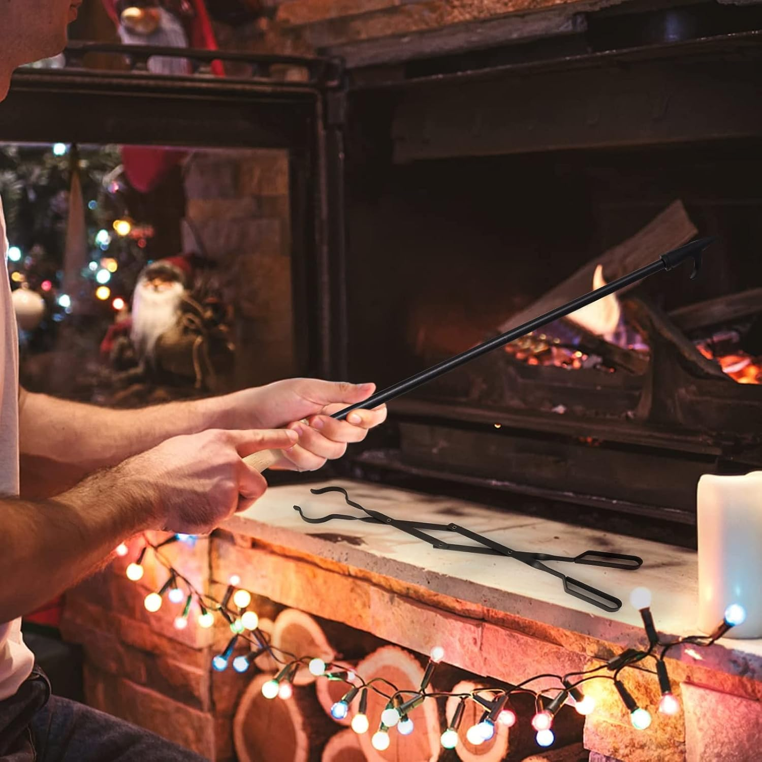 Fireplace Tools Set 26&rdquo; Tongs & 32&rdquo; Poker Foldable Log Grabber & Firewood Hook for Firepit Outdoor/Indoor Camping Grill BBQ by Zoloti image number 2